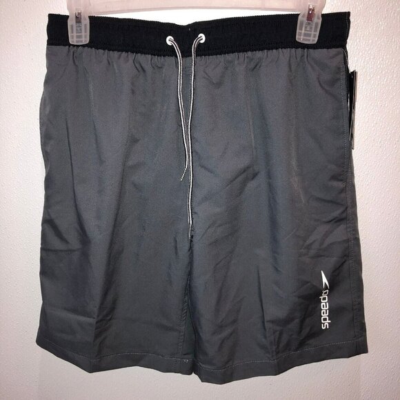 New Speedo Large Gray Black UPF 50 Drawstring Zip Pockets Swim Suit Trunks - Picture 4 of 11
